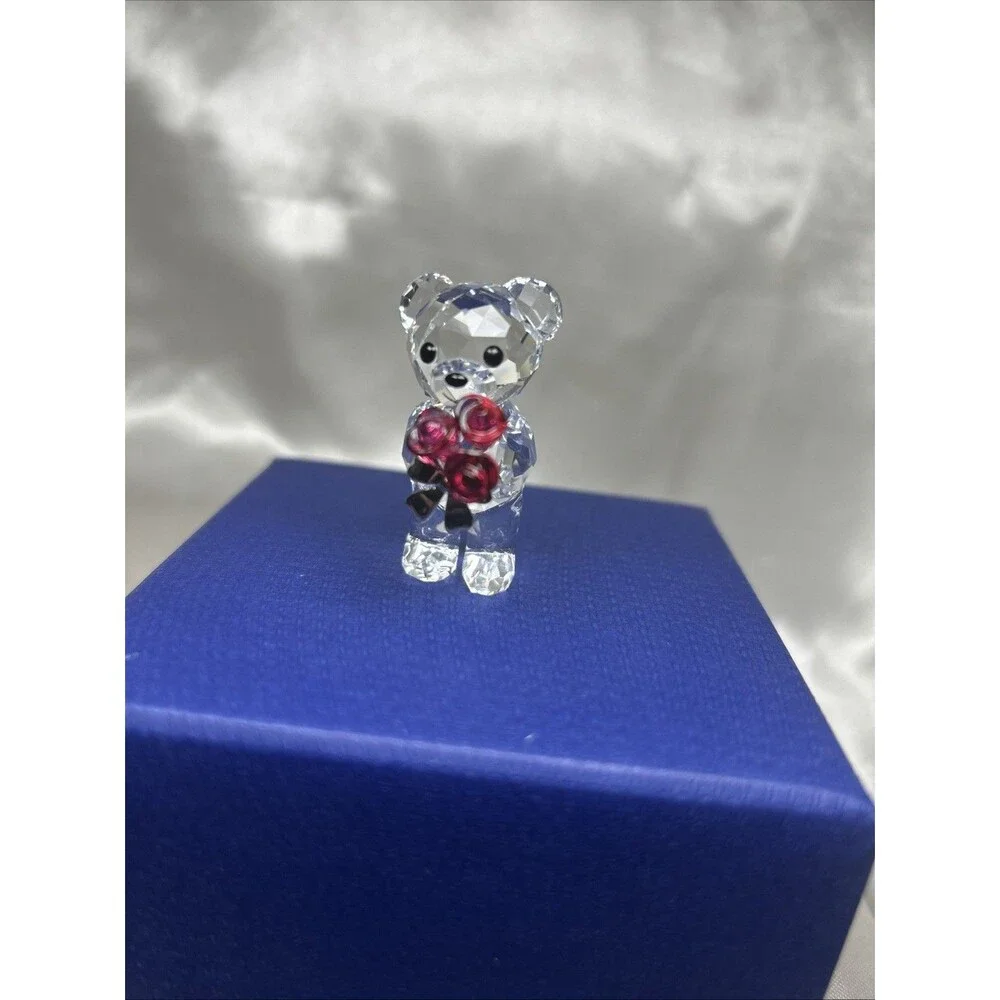 Swarovski Crystal Kris Bear Red Roses for You Figurine 1096731 Retired With Box